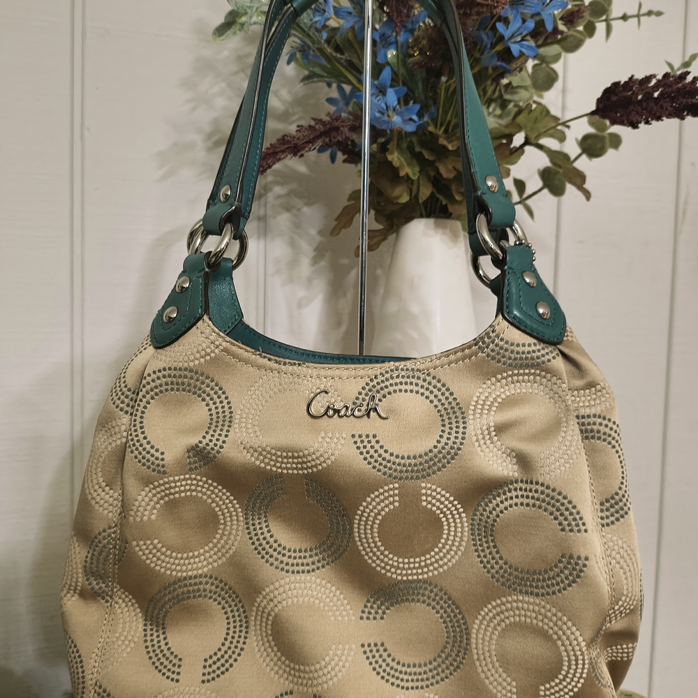 Coach Tan and Teal Shoulder Bag